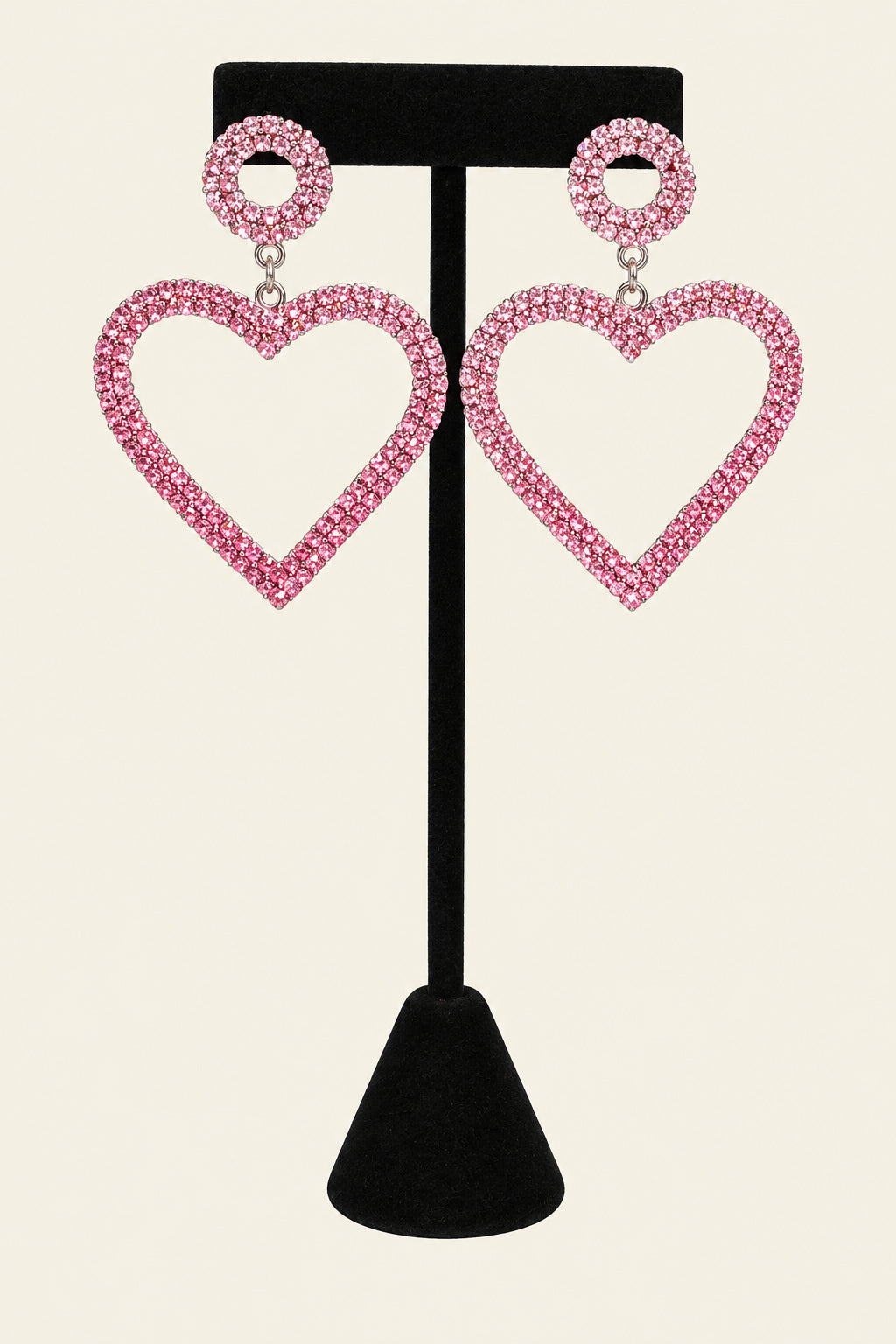 Silver Tone Ombre Pink Crystal Heart Drop Earrings