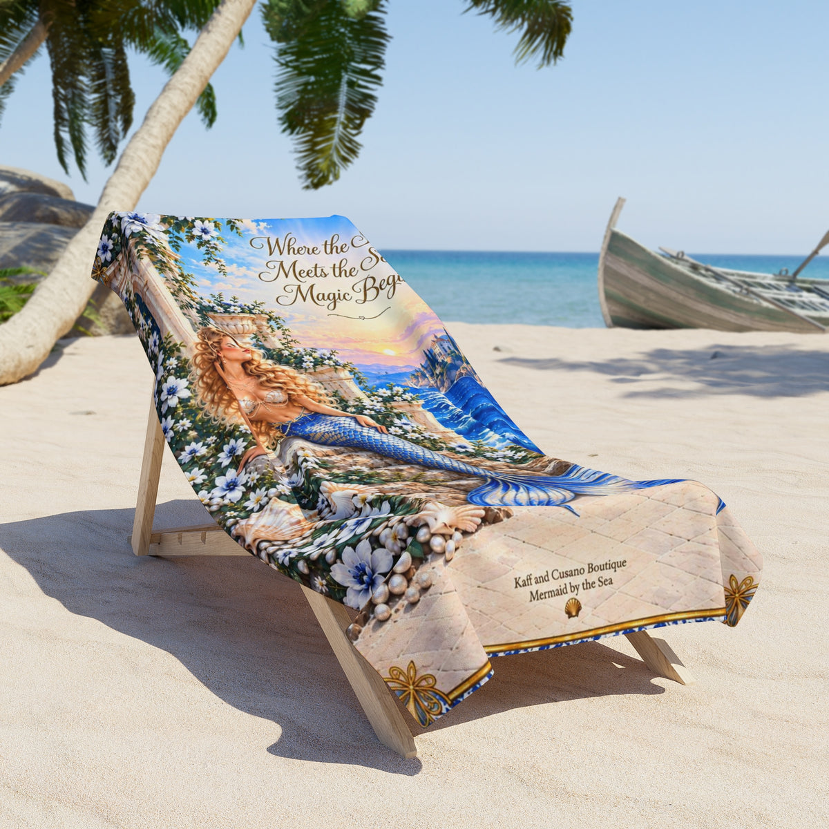 Mermaid Beach Towel – "Where the Sea Meets the Magic Bay" Coastal Graphic Towel