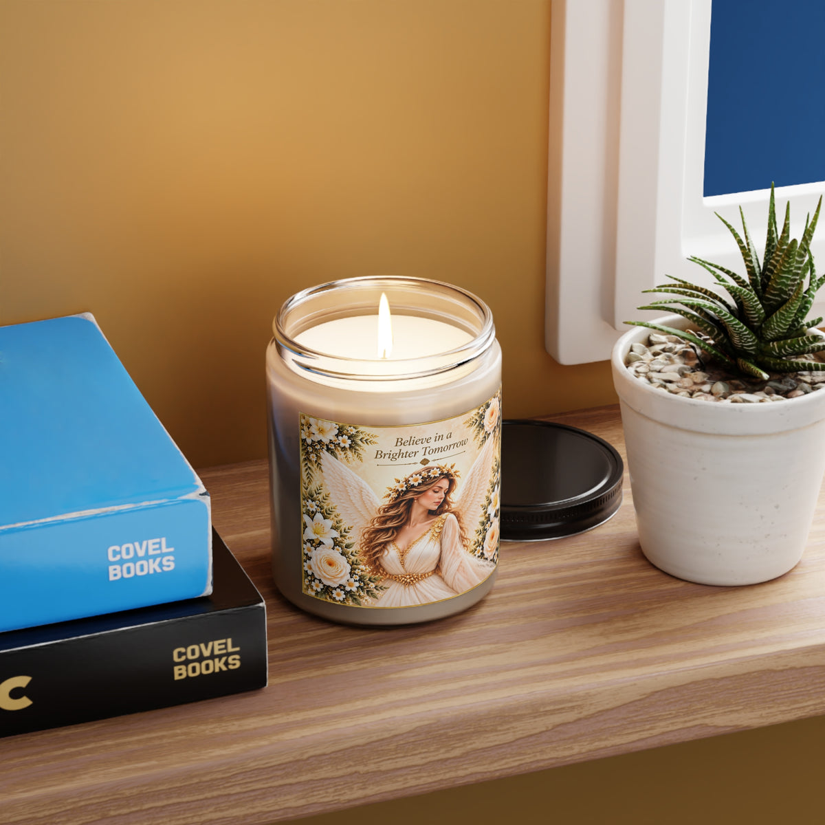 Angel & Floral Scented Candle (9oz) — "Believe in a Brighter Tomorrow" Inspirational Gift