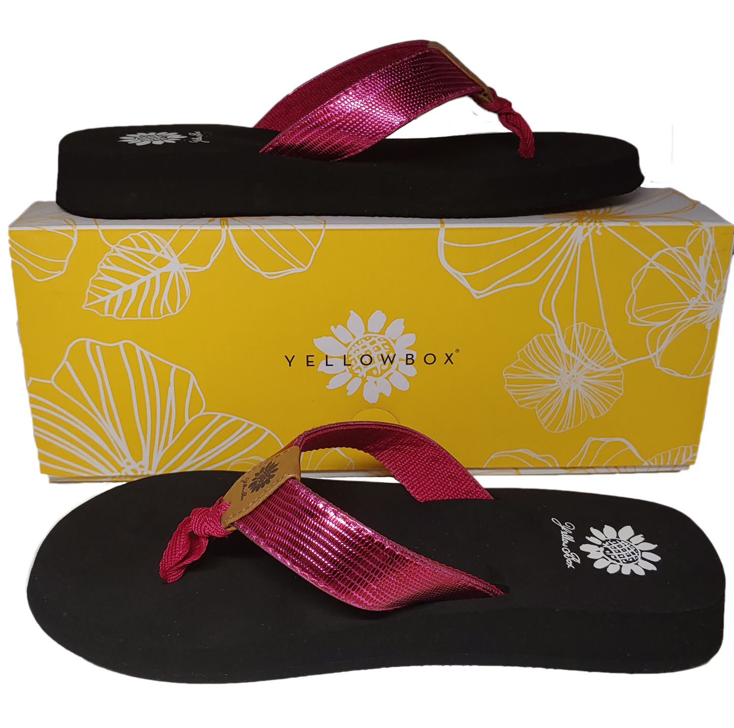 Yellow Box Fuscia Flip Flops