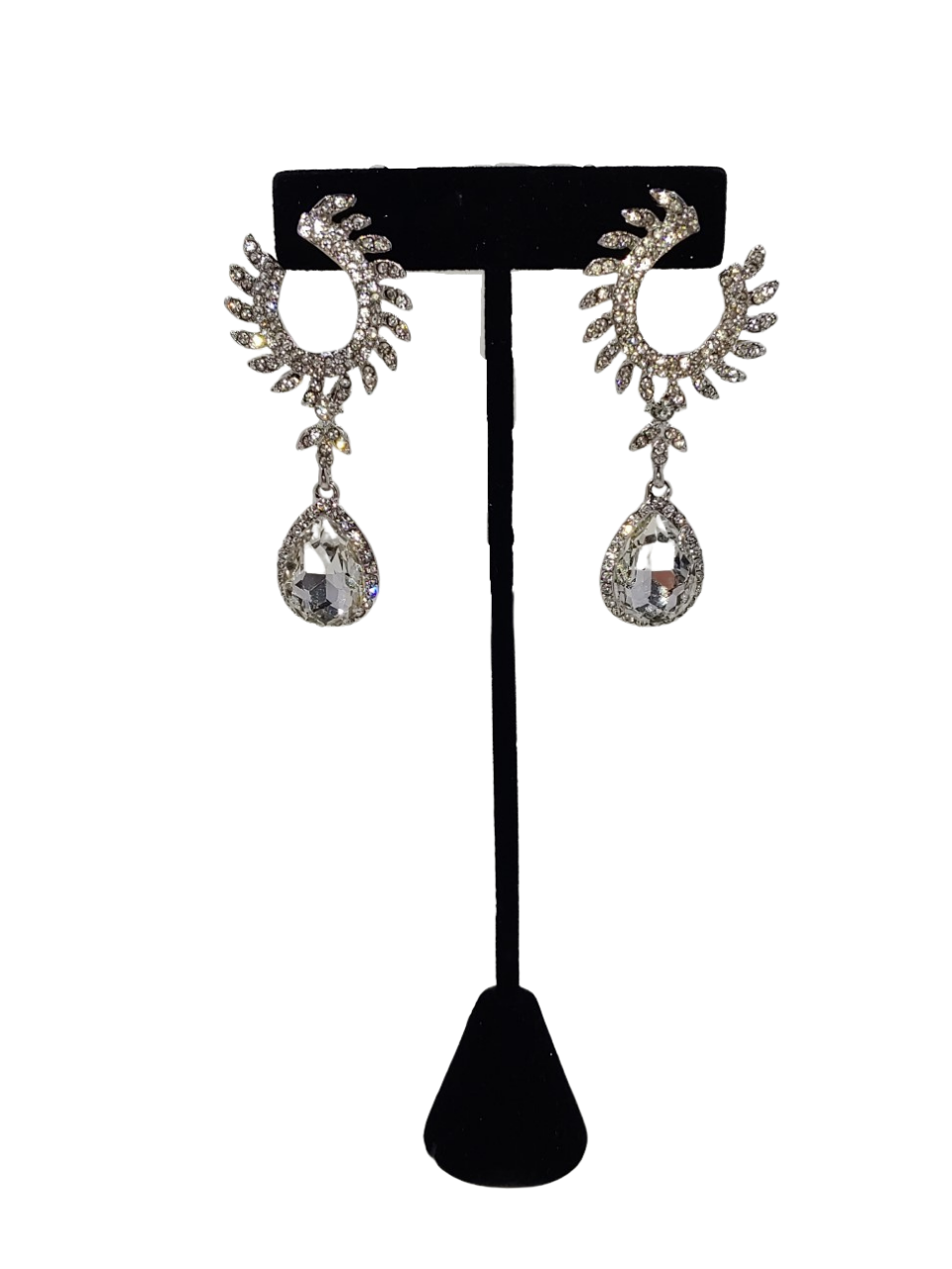Silver-Tone With Drop Faux Crystal Stones And Pear Shaped Faux Crystal Stud