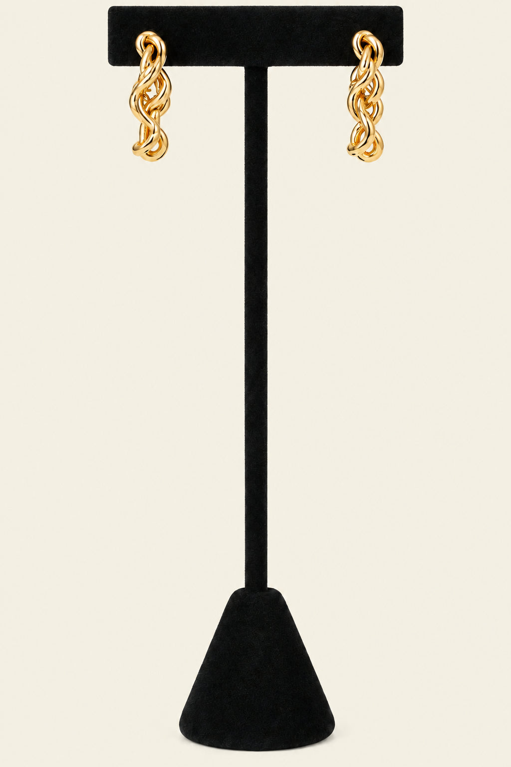 Gold tone rope twist hoop earring
