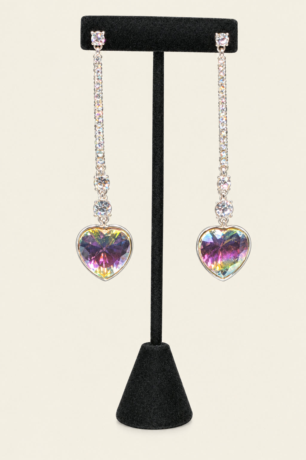Silver Tone Crystal and Multi Color Heart Linear Drop