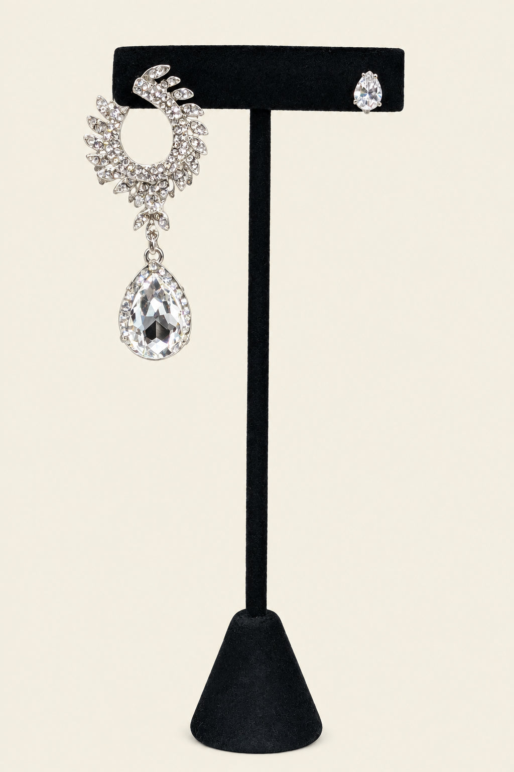 Silver Tone with faux crystal stones with pear drop and one pear stud