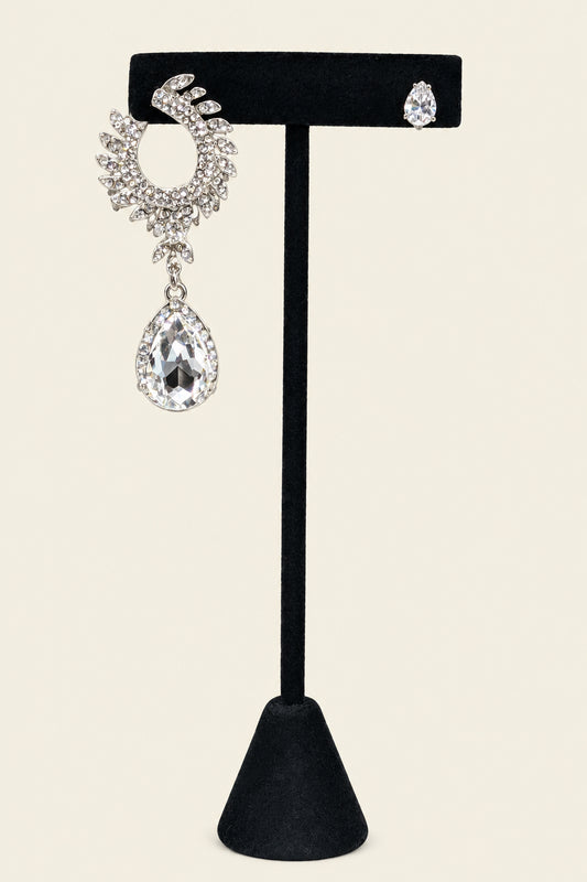 Silver Tone with faux crystal stones with pear drop and one pear stud