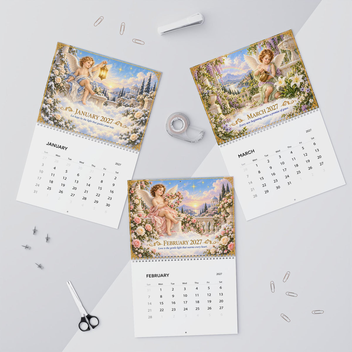 Vintage Angel Wall Calendar 2027 — Inspirational Monthly Calendar