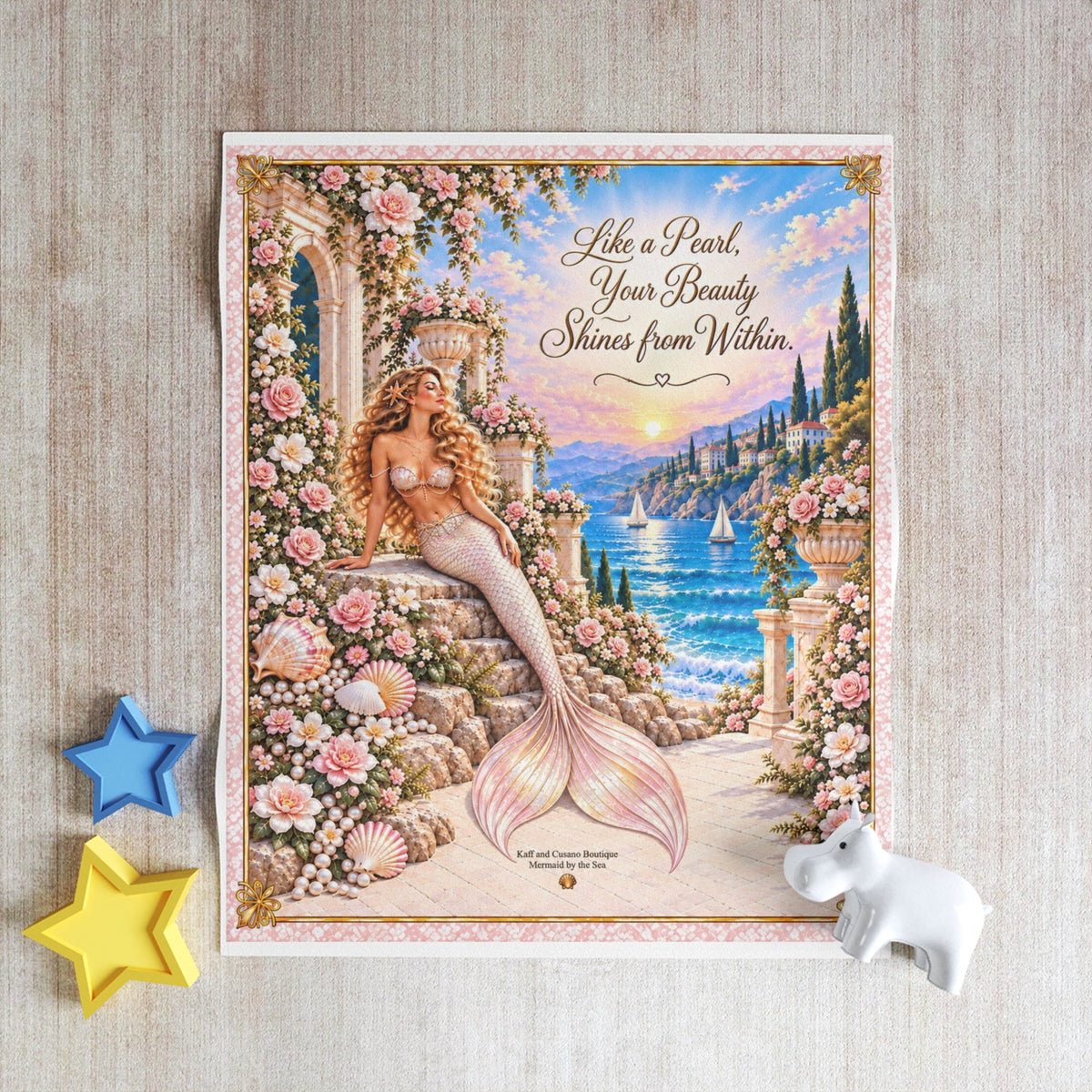 Mermaid Coastal Throw Blanket - "Like a Pearl, Your Beauty Shines from Within" Decorative Plush Blanket