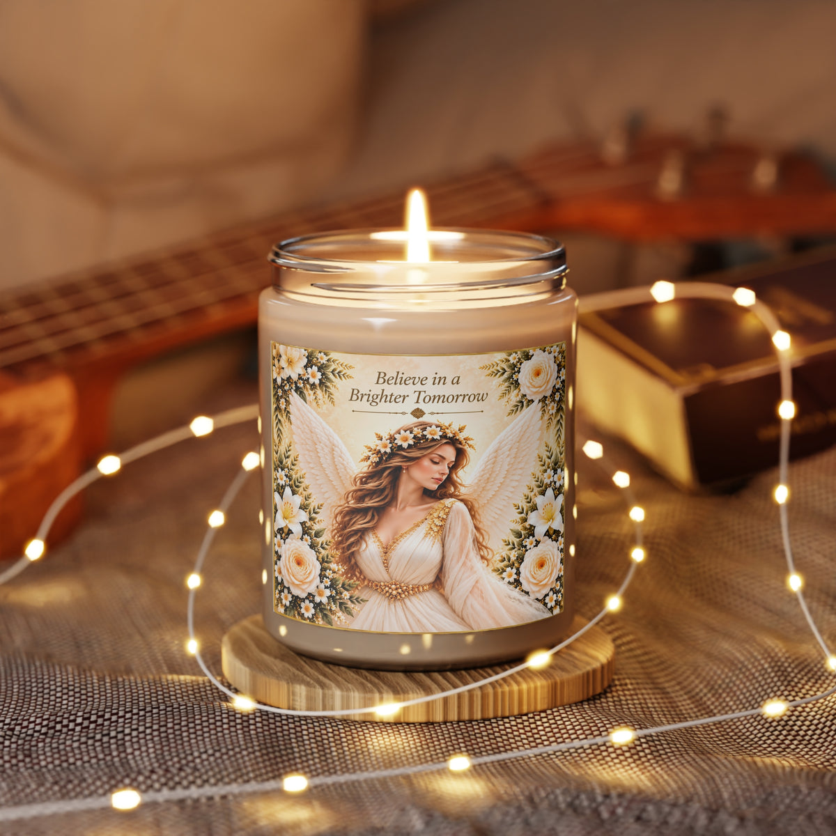 Angel & Floral Scented Candle (9oz) — "Believe in a Brighter Tomorrow" Inspirational Gift