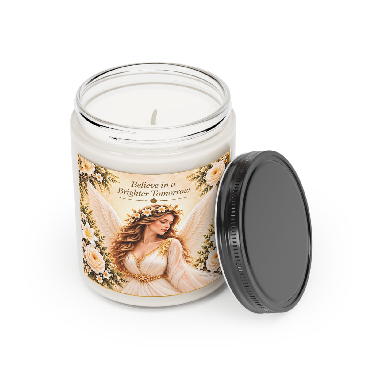 Angel & Floral Scented Candle (9oz) — "Believe in a Brighter Tomorrow" Inspirational Gift