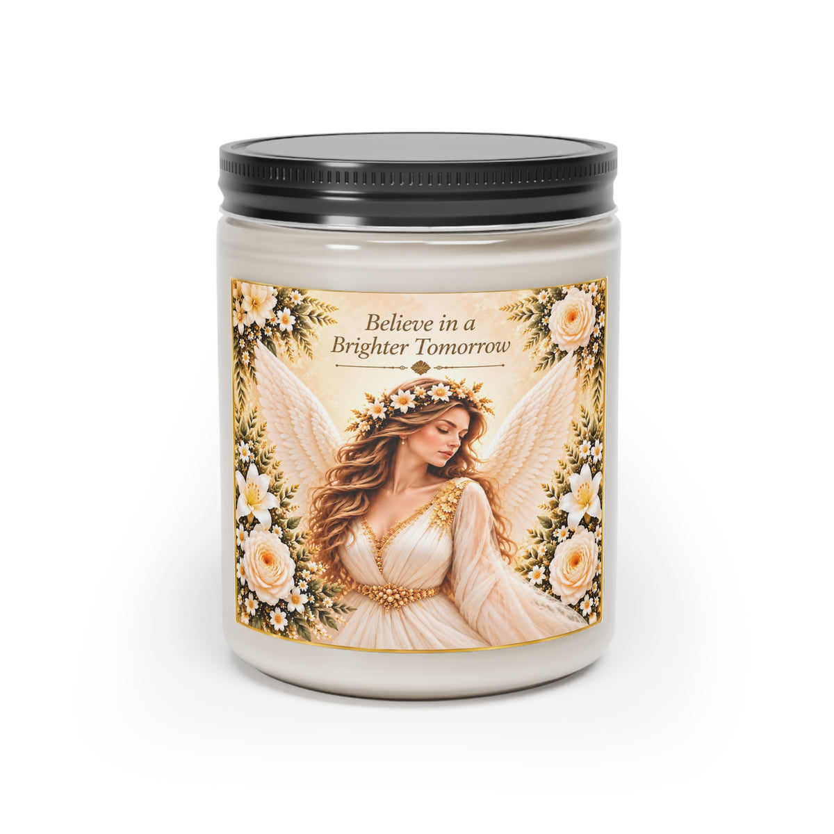 Angel & Floral Scented Candle (9oz) — "Believe in a Brighter Tomorrow" Inspirational Gift