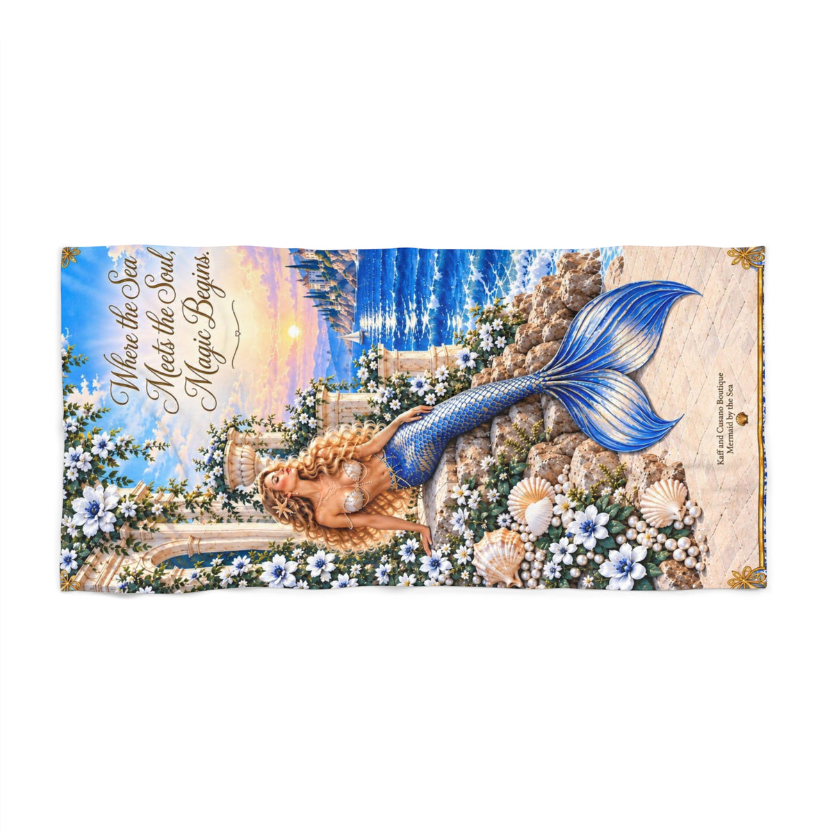 Mermaid Beach Towel – "Where the Sea Meets the Magic Bay" Coastal Graphic Towel