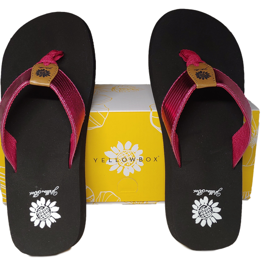 Yellow Box Fuscia Flip Flops