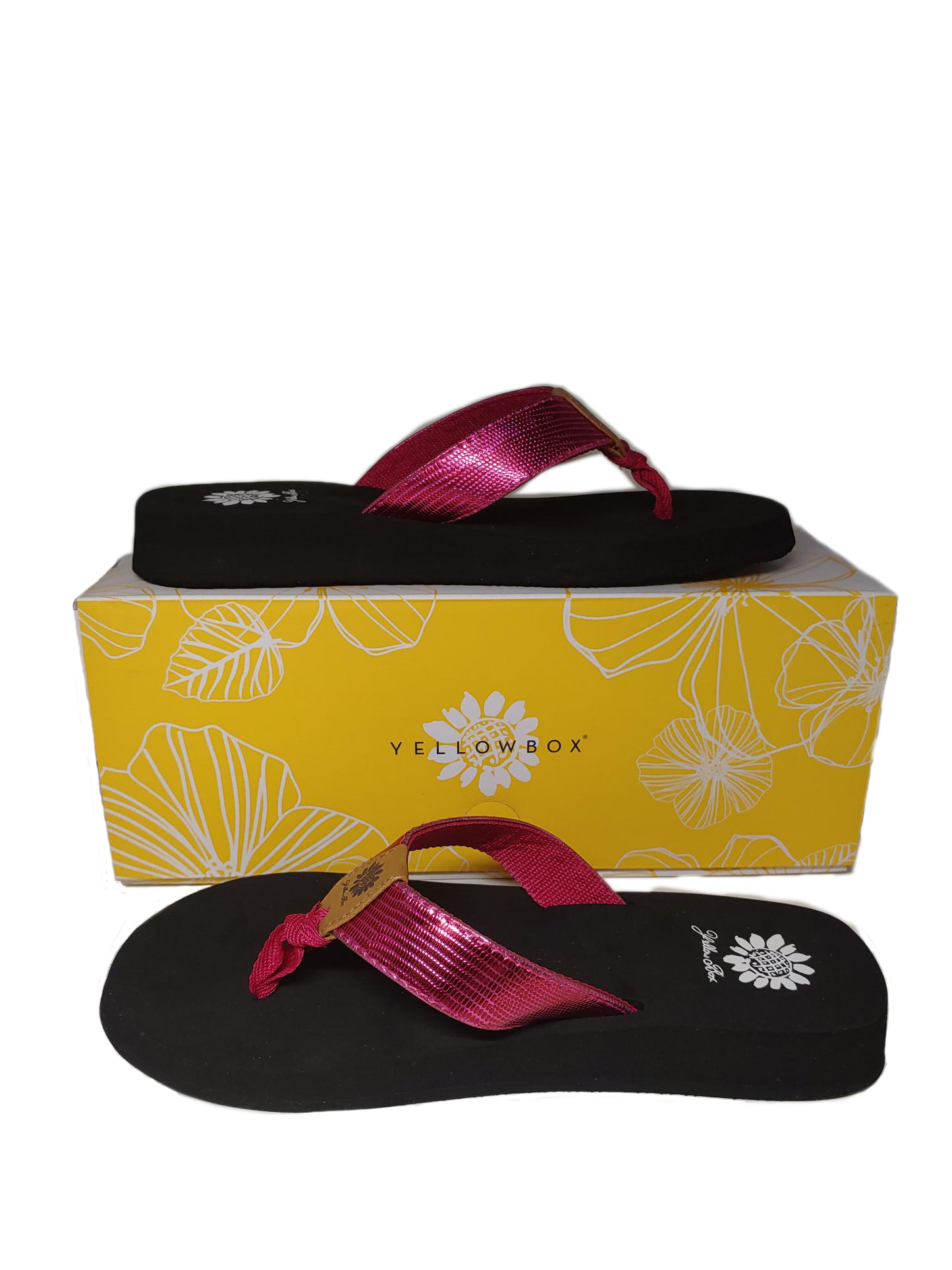 Yellow Box Fuscia Flip Flops