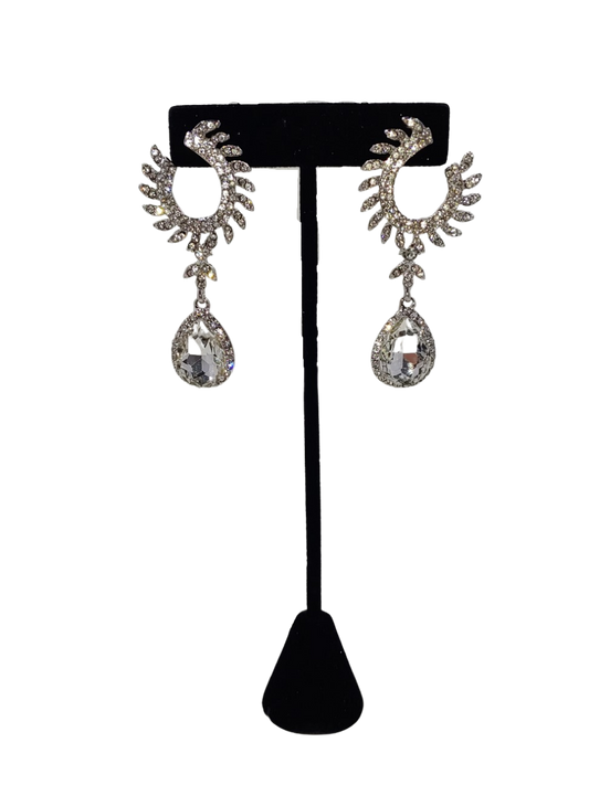 Silver-Tone With Drop Faux Crystal Stones And Pear Shaped Faux Crystal Stud