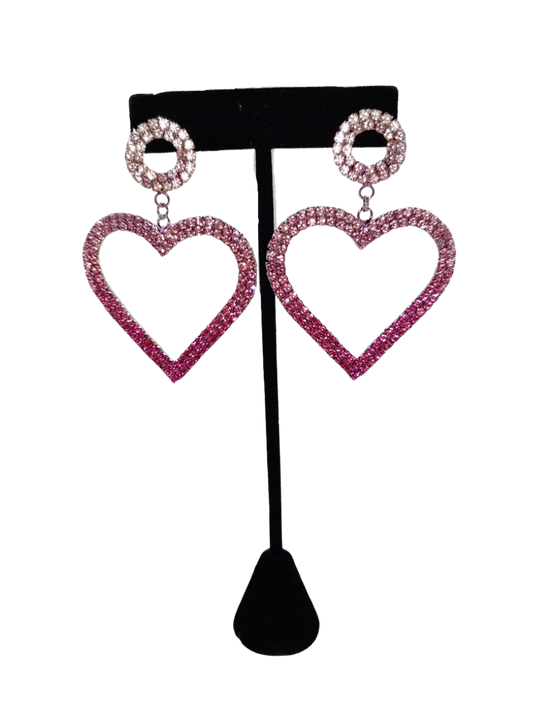 Ombre' Pave' Heart Drop Earrings