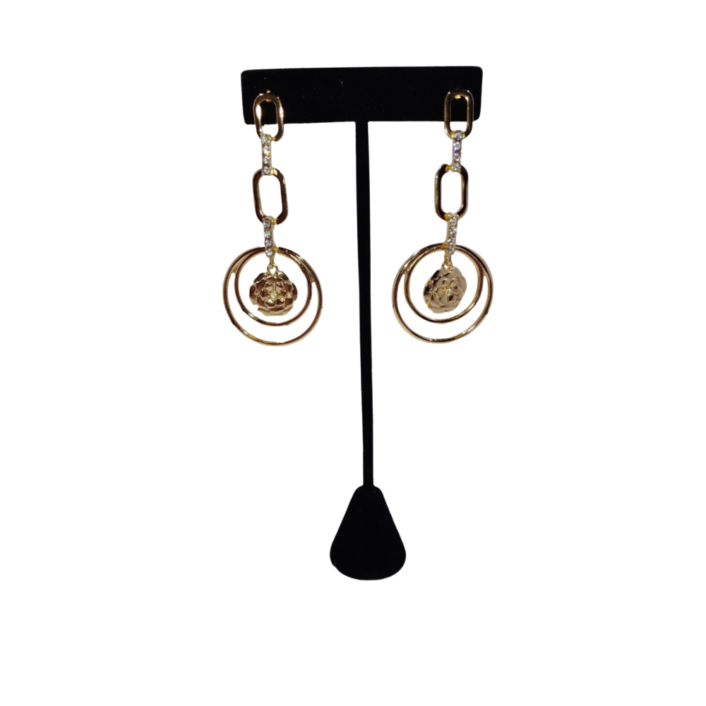 Gold-Tone Crystal Rose Circle Drop Earrings