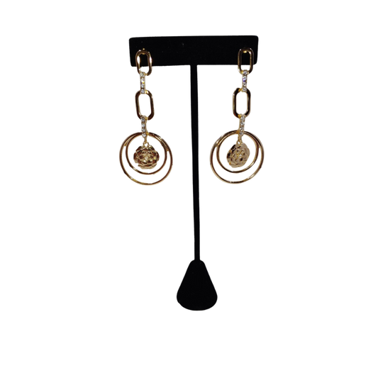 Gold-Tone Crystal Rose Circle Drop Earrings