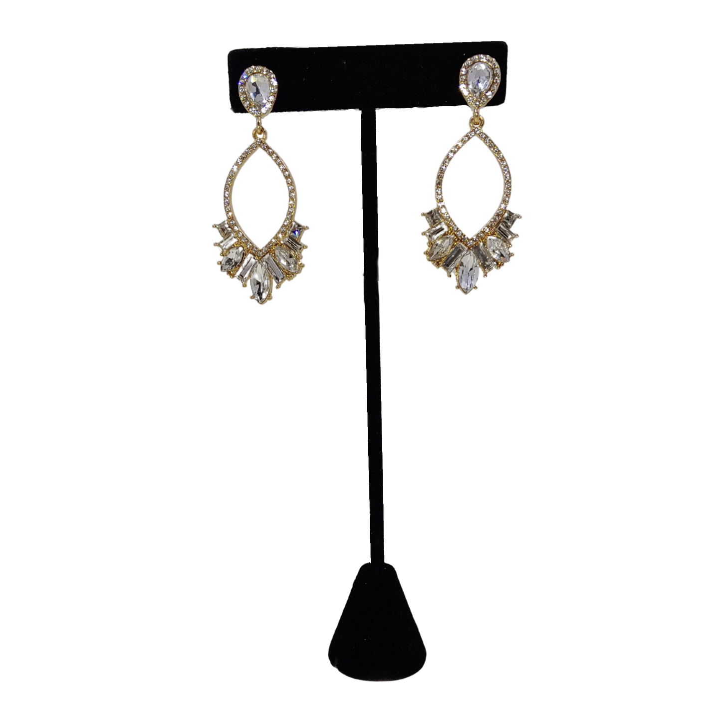 Multi-Crystal Open Drop Earrings Gold-tone
