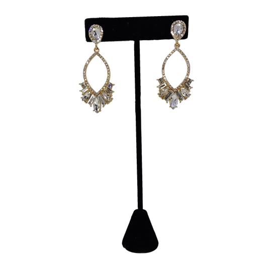 Multi-Crystal Open Drop Earrings Gold-tone