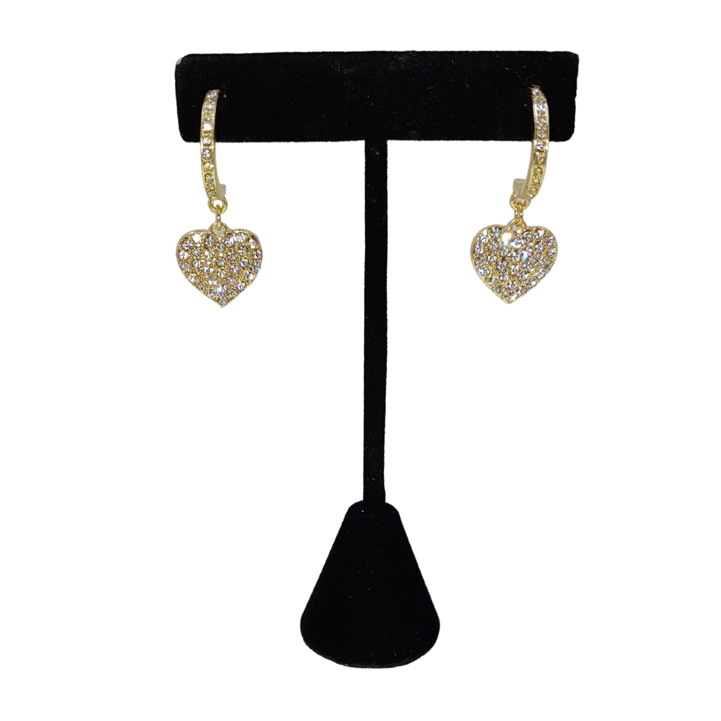 Gold-tone Pave' Heart Drop Earrings