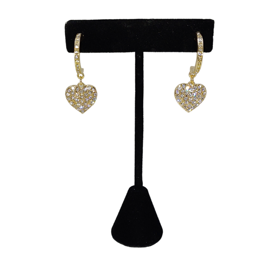Gold-tone Pave' Heart Drop Earrings